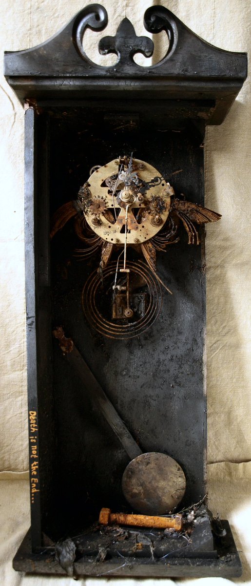 MossCreate's tweet image. 'Death is Not the End' by nature &amp;amp; I. Everything continues to be 'reinvented'. This clock is now art at a solicitors'. #art #death #concept