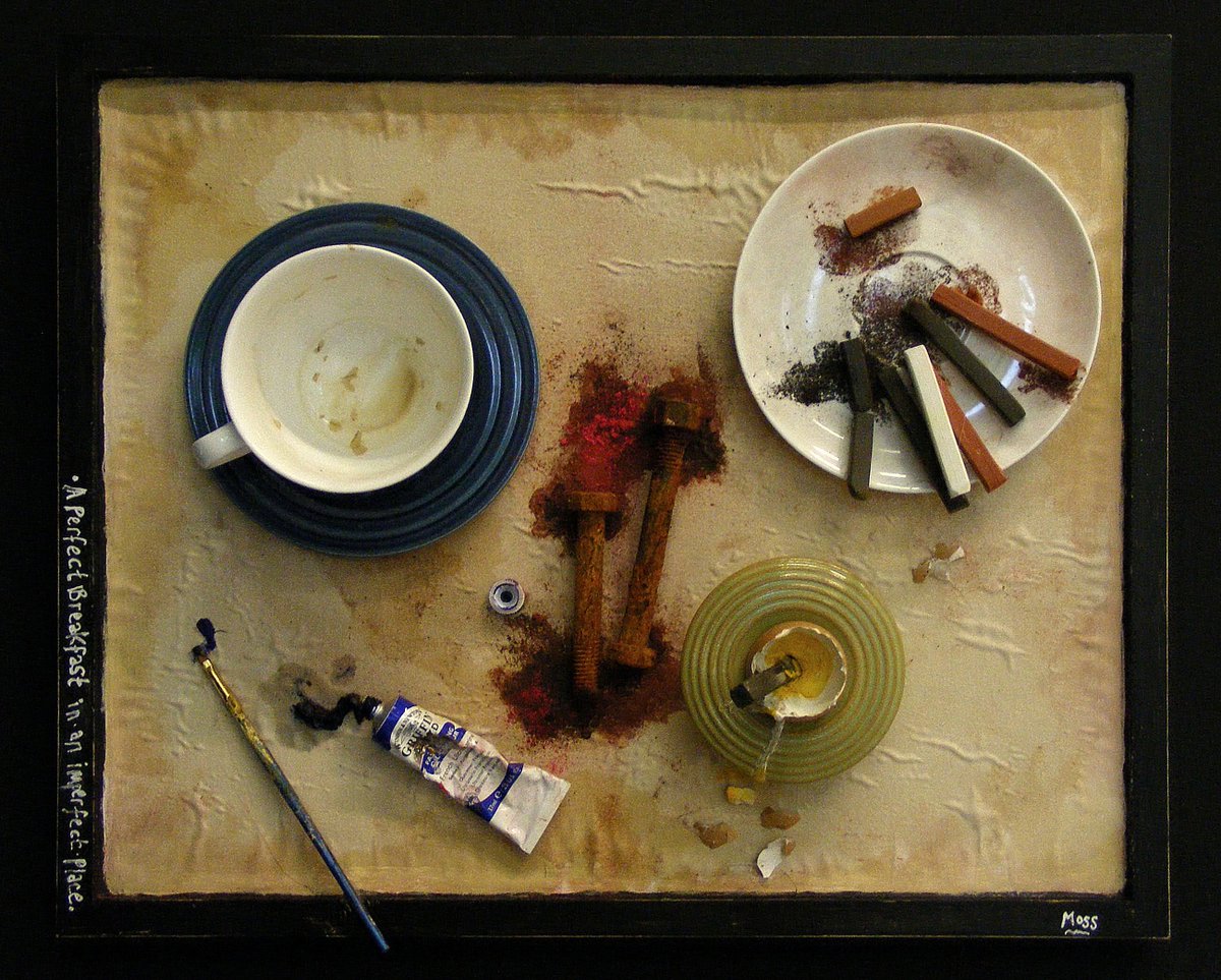 MossCreate's tweet image. 'A Perfect Breakfast in an Imperfect Place' by @MossCreate. Wall mounted early artistic eating. #conceptart  #art #uk #Suffolk #breakfast