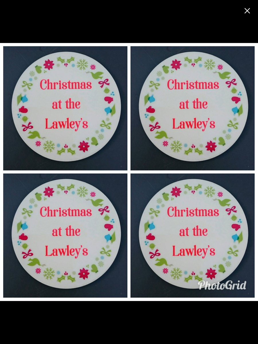 SentimentsGlass's tweet image. Set of 4 Christmas coasters. Personalised with family name. £9.99 with free uk postage. #new #handmade #xmas #personalised #coasters #gift