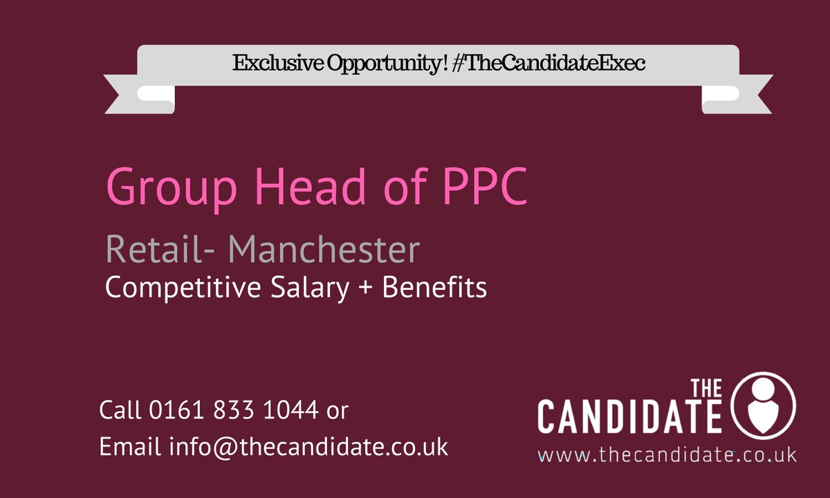 thecandidateuk's tweet photo. Join a retail giant as their new Group Head of #PPC &amp; manage multi-million-pound budgets! https://t.co/XsyyD58ra4 #TheCandidateExec #jobs https://t.co/gF7NZfYNeb