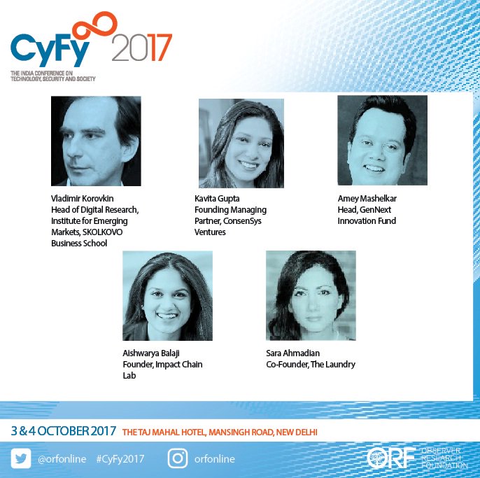 ORF (@orfonline) on Twitter photo Speaking at #CyFy2017 — Vladimir Korovkin (<a href="/skolkovo/">SKOLKOVO</a>), <a href="/KavitaGupta19/">Kavita Gupta</a>, <a href="/ameyzin/">Amey</a>, <a href="/the_aish/">Aishwarya Balaji</a>, <a href="/SaraAhmadian/">Sara Ahmadian</a>.
Visit orfonline.org/cyfy. Speaking at #CyFy2017 — Vladimir Korovkin (<a href="/skolkovo/">SKOLKOVO</a>), <a href="/KavitaGupta19/">Kavita Gupta</a>, <a href="/ameyzin/">Amey</a>, <a href="/the_aish/">Aishwarya Balaji</a>, <a href="/SaraAhmadian/">Sara Ahmadian</a>.
Visit orfonline.org/cyfy.