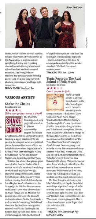 "Who says the protest song is dead?" - thanks to <a href="/SonglinesMag/">Songlines Magazine</a> for a 4-star review! Order the CD/book tickets: shakethechains.com
