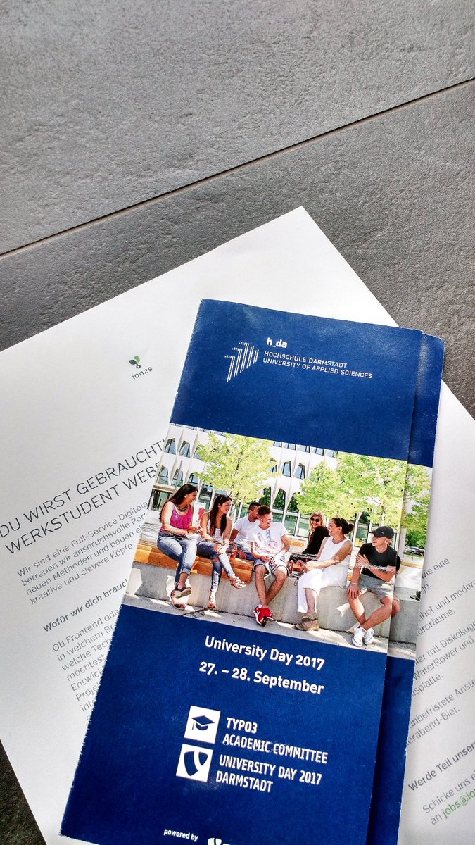 Unser Kollege Simon ist heute beim #TYPO3 University Day an der @h_da dabei.  #T3UD17 Apropos TYPO3: Wir haben da offene #Stellen für Entwickler und Werkstudenten  

TYPO3⃣🧔👩 ion2s.com/karriere/stell…
👩‍🎓👨‍🎓ion2s.com/karriere/stell…

#darmstadt #jobs #developer #werkstudent