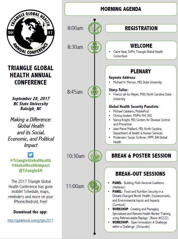 ncglobalhealth's tweet image. Excited to see everyone today at the #TriangleGlobalHealth Conference on #globalhealthimpact! buff.ly/2wUvnjP