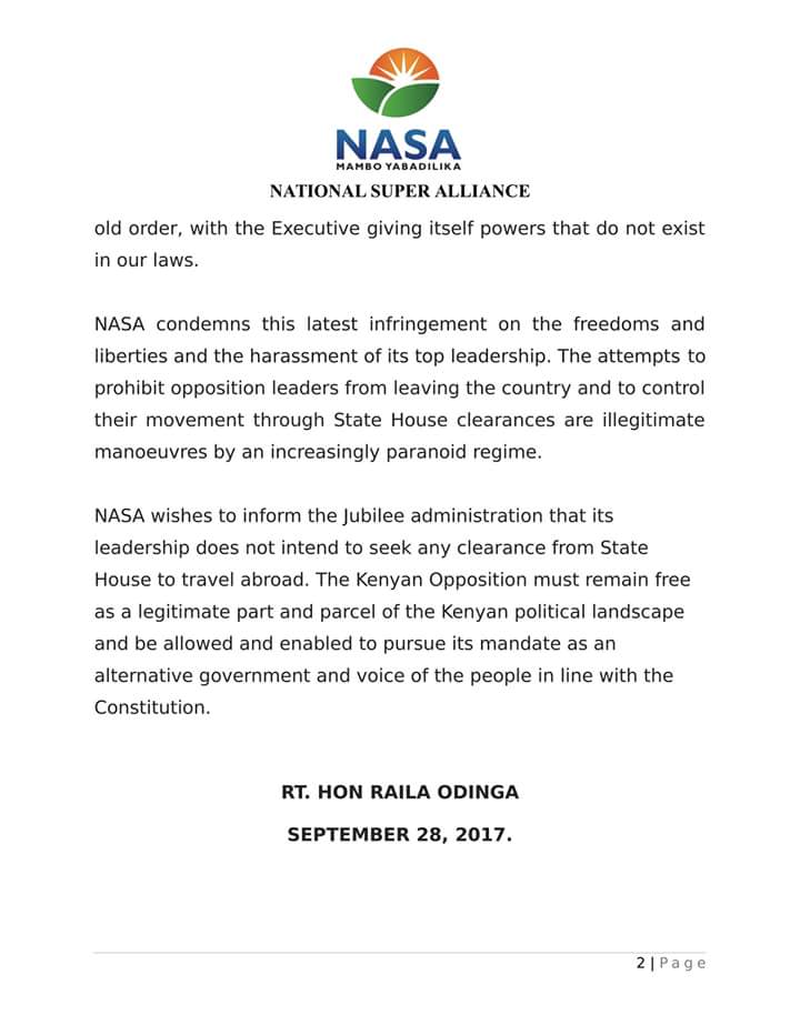 RailaOdinga's tweet image. We condemn attempts by the State to impose travel restrictions on NASA Principals
