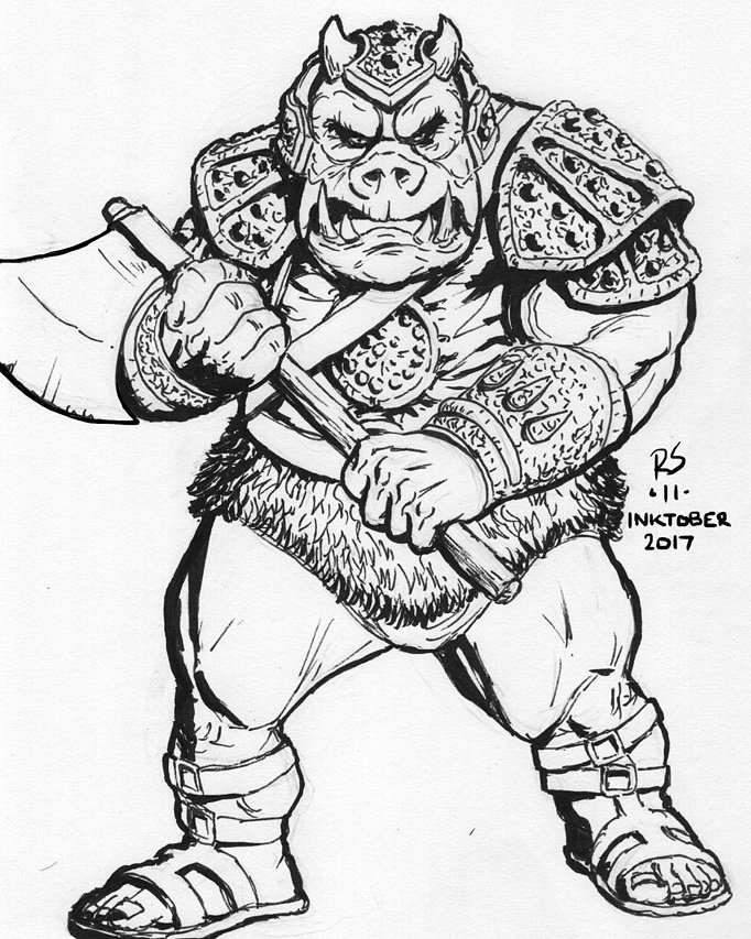 RhymeSyndicate's tweet photo. Yesterday's drawing for #inktober day 11. #art #fanart #penart #starwars #gamorrean #pigguard #returnofthejedi # https://t.co/uH3eO8ruuj