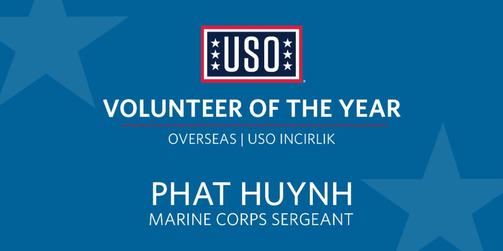 The_USO's tweet photo. The USO is proud to honor Marine Corps Sgt. Phat Huynh at the #USOGala for his devotion to USO Incirlik. Learn more: https://t.co/hgemYtL2Wz https://t.co/DhWM5HSSIo