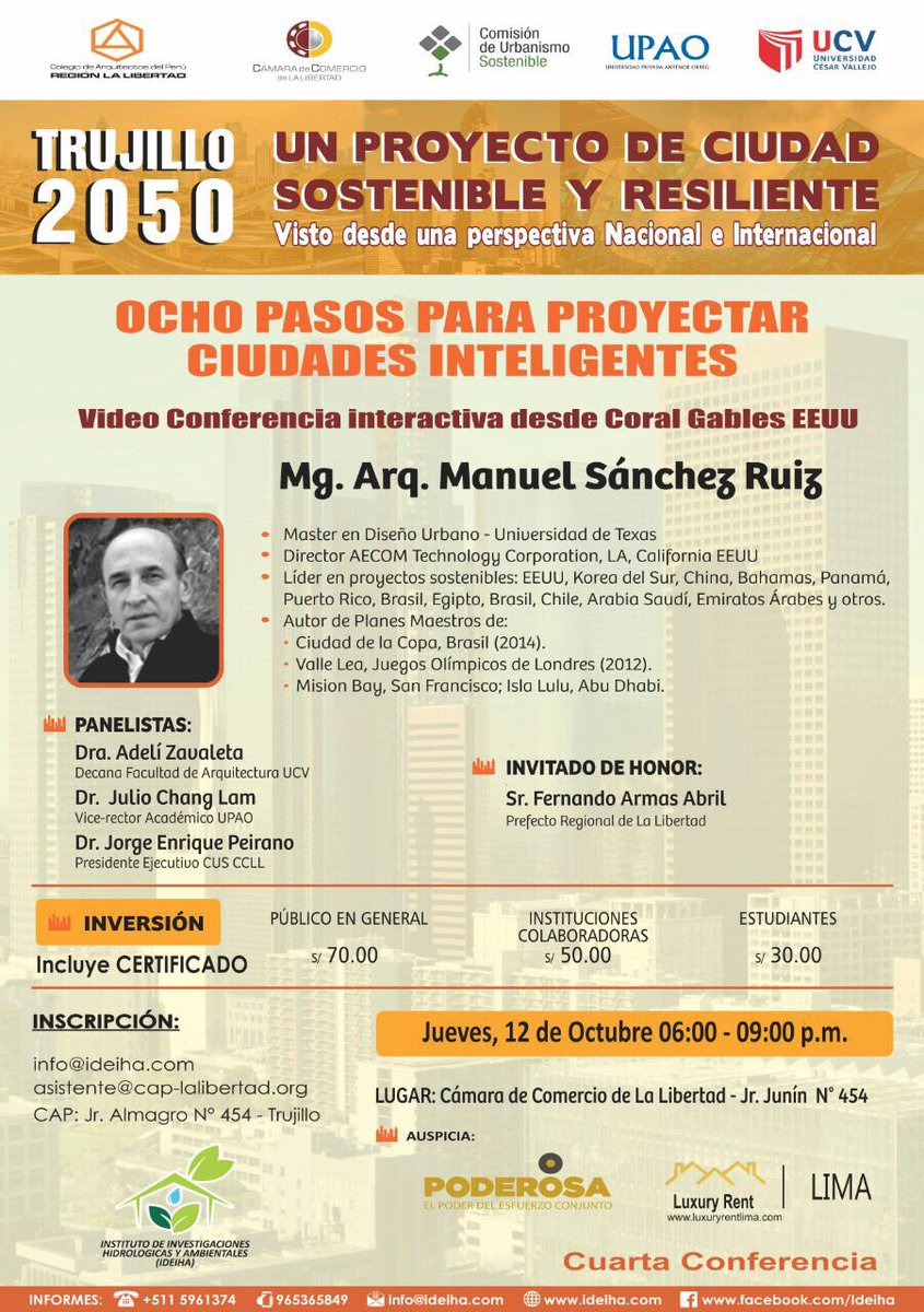 ideihaperu's tweet photo. #Trujillo2050 8 pasos para proyectar Ciudades Inteligentes #smarticities Hoy 6pm Cámara de Comercio La Libertad. CAP-DLL #JuntosLaHacemos https://t.co/YLBXNqy5e6