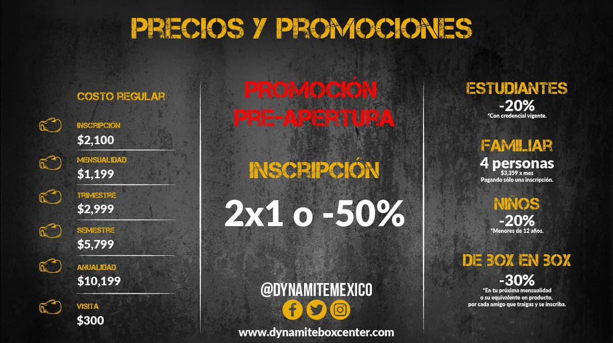DynamiteMexico's tweet photo. Aprovecha nuestra gran promoción pre-apertura. Box, Indoor Cycling, Calistenia, Functional training y Cross-Box. Clases ILIMITADAS. 9 días! https://t.co/wa37bveqno