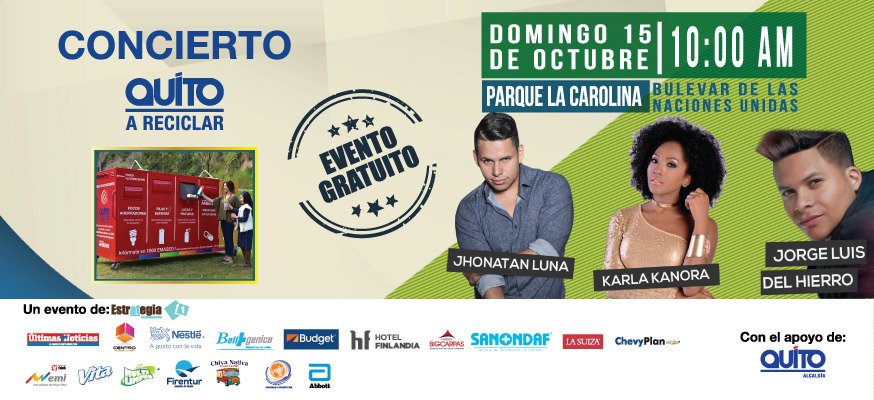 BudgetEcuador's tweet photo. Te invitamos este domingo 15 de octubre de 2017, a las 10h30 en el parque La Carolina, al concierto en apoyo al Programa “Quito a Reciclar” https://t.co/toIz7mkOoH