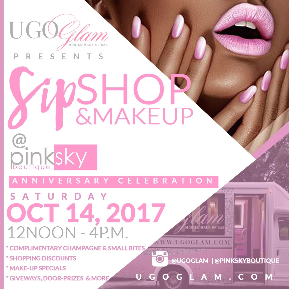 uGoGlam (@ugoglam) on Twitter photo Bring 2 of Your BFF's for a PAID Full Face Glam Makeup and Get yours FREE at our Sip, Shop &
Make Up at <a href="/pinkskyboutique/">Pink Sky Boutique</a> #eastatlanta Bring 2 of Your BFF's for a PAID Full Face Glam Makeup and Get yours FREE at our Sip, Shop &
Make Up at <a href="/pinkskyboutique/">Pink Sky Boutique</a> #eastatlanta