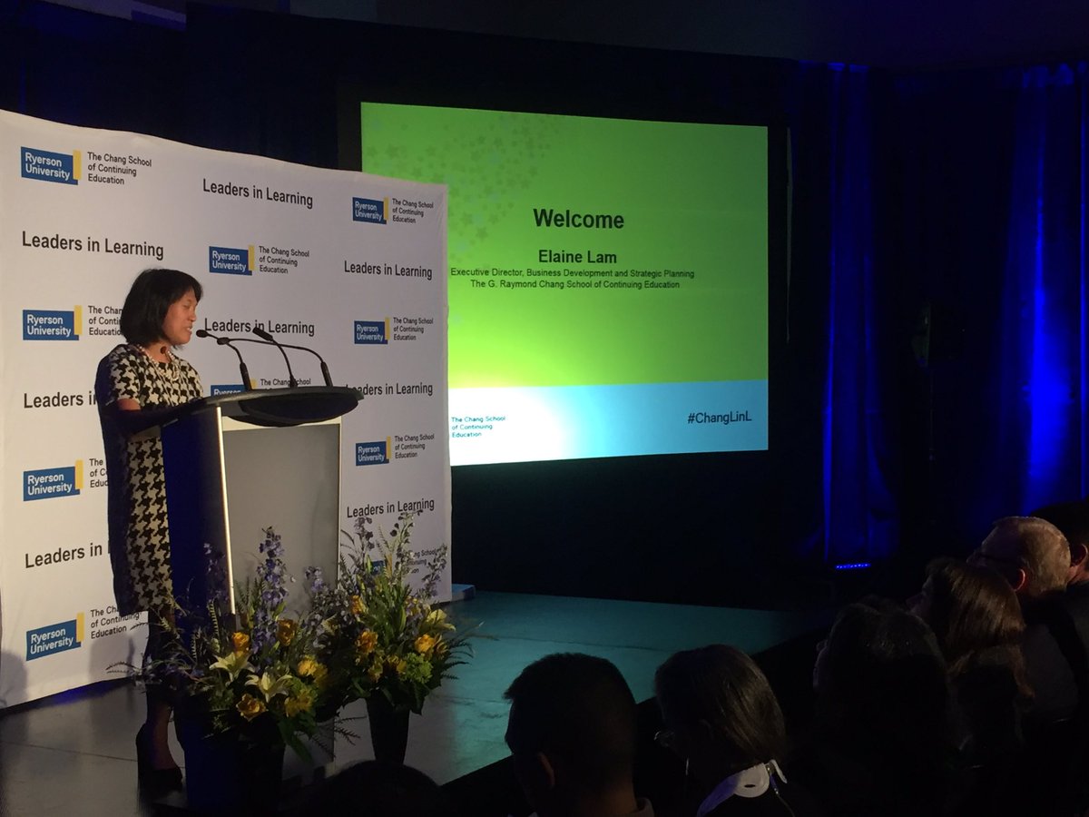 ChangSchoolTMU's tweet photo. Happening now! @ElaineKLam brings welcome remarks at our annual Leaders in Learning awards event @RyersonU. #ChangLinL https://t.co/NaVXBEmZKy