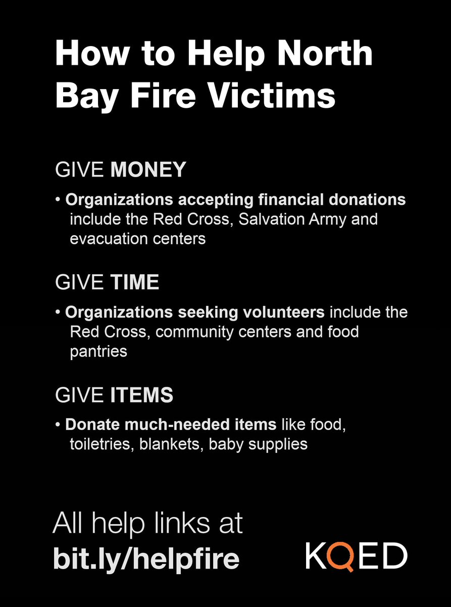 KQEDarts's tweet photo. RT: Want to help those affected by the devastating North Bay fires? Find a full list here: https://t.co/aEnzeVpleu https://t.co/KmOLgR7aOV