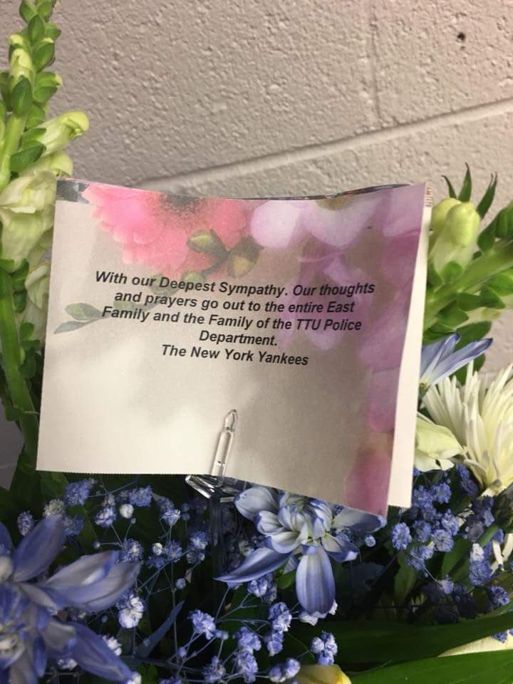 Christy Hartin (@christy_hartin) on Twitter photo So much respect for the <a href="/Yankees/">New York Yankees</a> What an incredible show of support for <a href="/TexasTech/">Texas Tech University</a> police after the tragic loss of an officer. So much respect for the <a href="/Yankees/">New York Yankees</a> What an incredible show of support for <a href="/TexasTech/">Texas Tech University</a> police after the tragic loss of an officer.