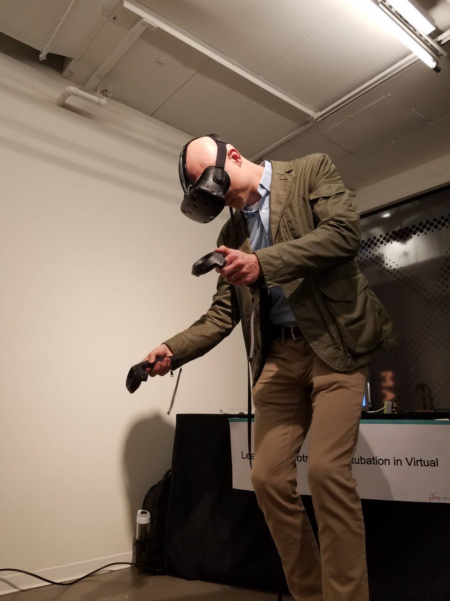 OSFInnovation's tweet photo. VR simulation of intubation can train medical students before they have access to manikins. #JUMPshowcase https://t.co/3MRgdnSsGa