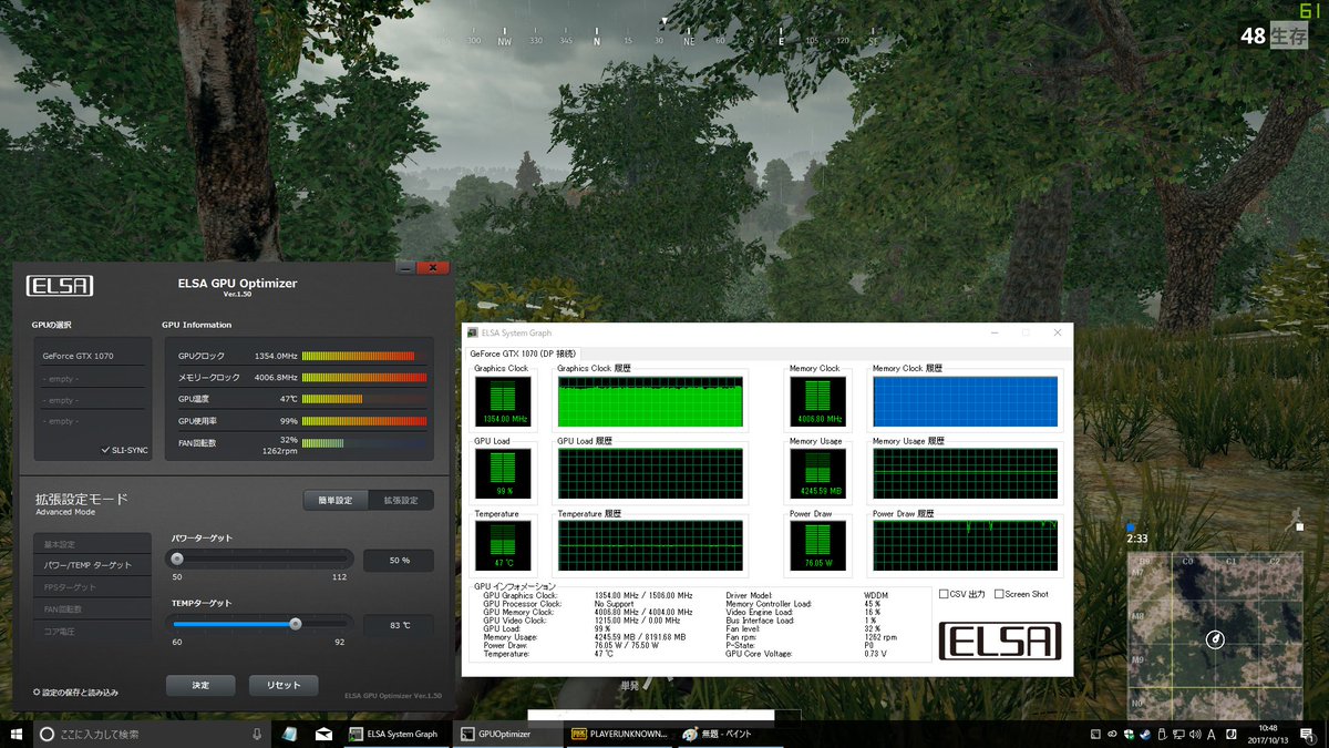 ট ইট র Elsa Japan 続き Gtx1070でパワーターゲット50 で Pubg をプレイすると平均61fps です この時 Gpu 温度は47 Powerdraw は最大76 06ｗとなります もちろん Gfe のshadowplay ハイライトはon 今月中にリリースします T Co Ido1vx6ds9