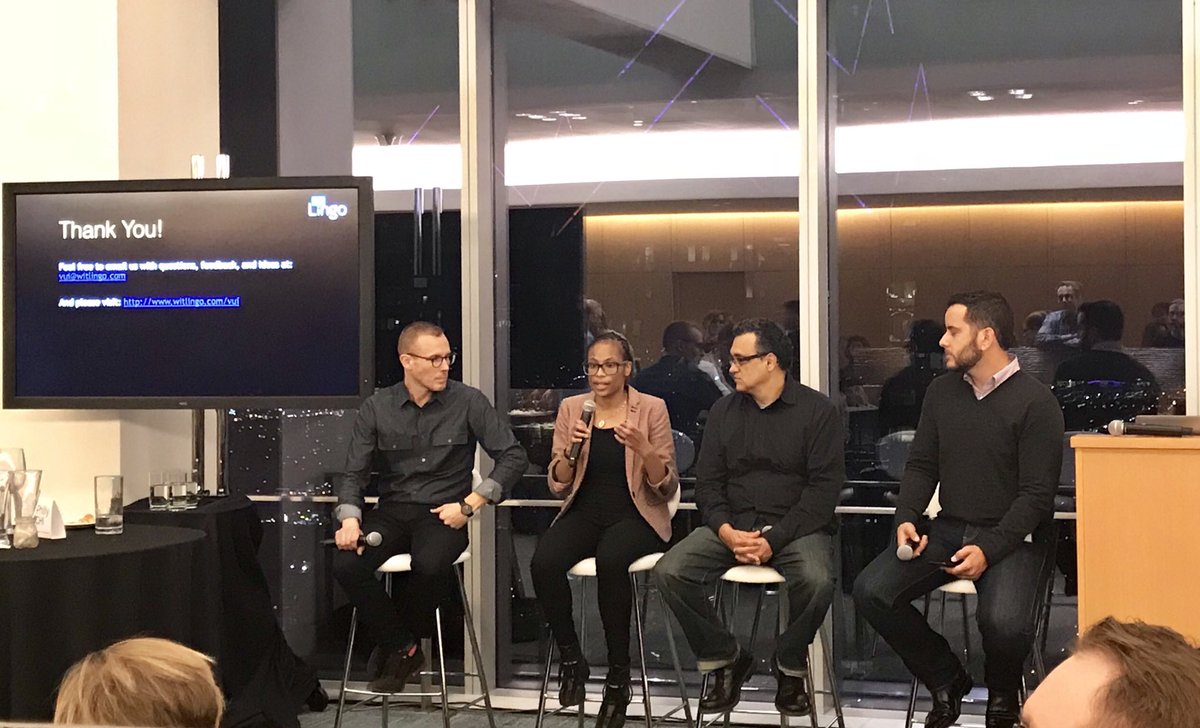 PhillyCHI's tweet photo. closing out with a panel discussion featuring the @ComcastDesign team and @didou talking about the challenges of voice UI Design https://t.co/0saMmzpIpS