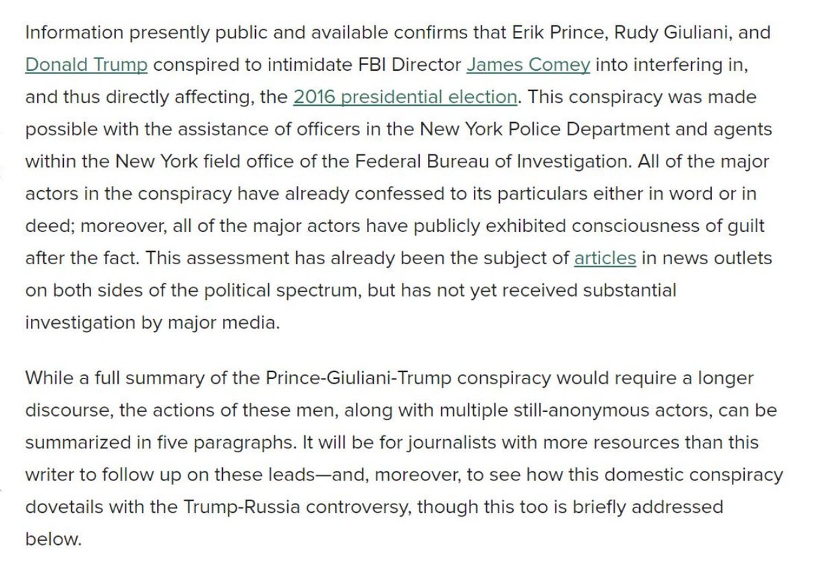 Erik Prince,  @RudyGiuliani, and  @realDonaldTrump conspired to intimidate  @FBI Director  #Comey during 2016 US election, to prevent investigations on Russia / Trump.  #OpDeathEaters  #Dyncorp  #Blackwater  #XE  #Cerberus