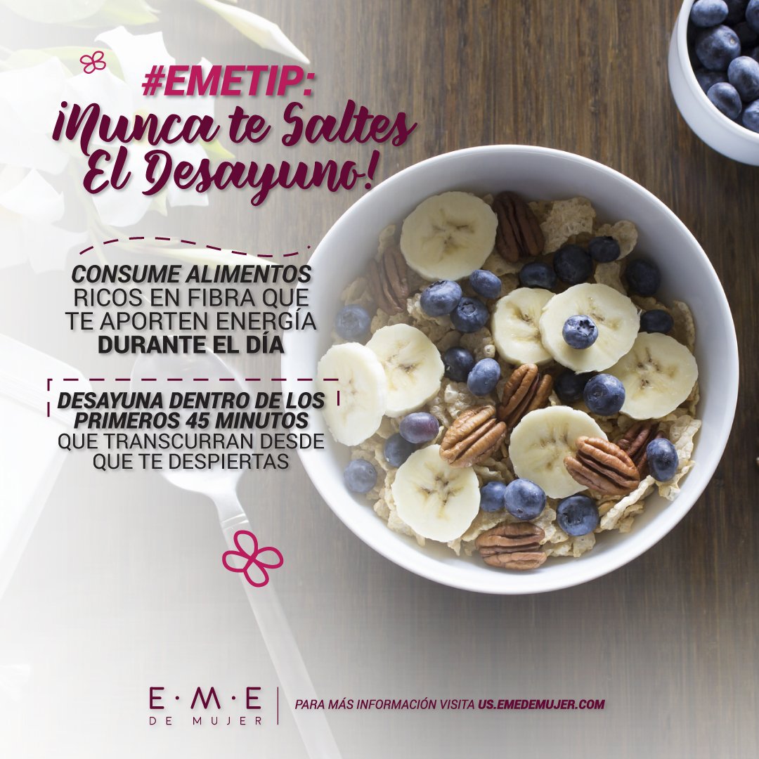 EMEdeMujerUSA's tweet photo. #EMETIP: Nunca te saltes el desayuno. Si consumes fibra en el desayuno, tendrás menos hambre durante el día. https://t.co/TkrcGiYTaP