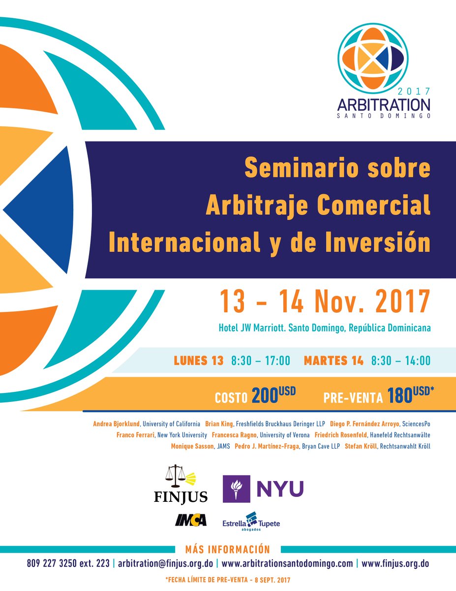 fida2017rd's tweet image. Seminario sobre #Arbitraje Comercial Internacional y de Inversión. Reserva tu cupo !!! Inscribete aquí =&amp;gt;bit.ly/2i3I2yU  #abogados.