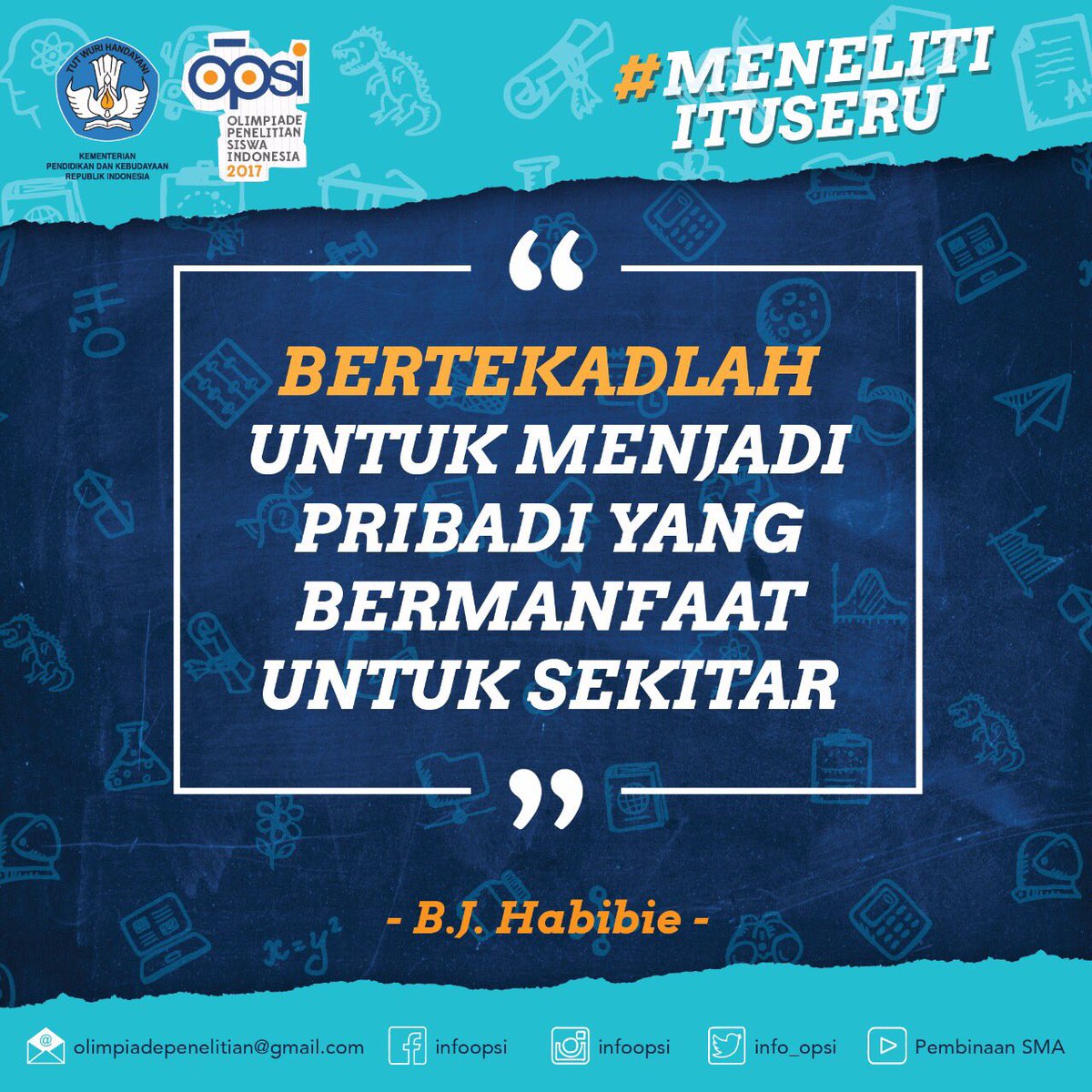 infoopsi's tweet photo. Sudahkah kamu bermanfaat bagi orang lain? Selalu berbuat baik yaa peneliti muda. #MenelitiItuSeru #OPSI2017 https://t.co/smz8Ge89hw