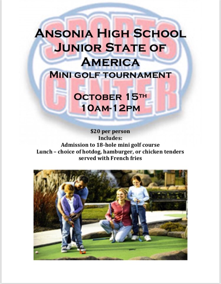 JSAAnsoniaHigh's tweet photo. Join us for our mini golf tournament in support of Hurricane Relief! Details are below: https://t.co/o3HTtRHCs7