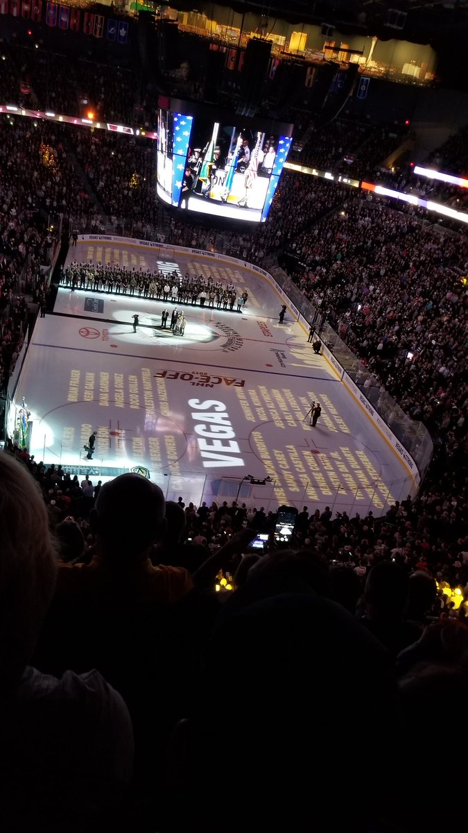 lovesaginger's tweet photo. @GoldenKnights what a classy way to start your home opener. Thank you Las Vegas. My heart beats Vegas.  #VegasBorn #VegasStrong #LVNative https://t.co/C8US7lvoFi