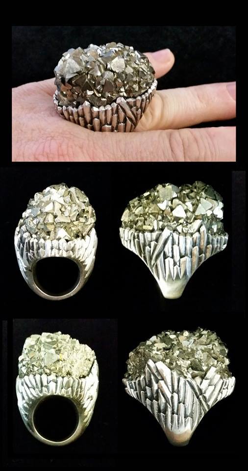 NickVon_K's tweet photo. Massive pyrite ring one-off stone set in sterling silver. Hand carved to fit the stone - AVAILABLE - $450 #NickVonK https://t.co/nWfJrXQeU7 https://t.co/NJwj67gmT9