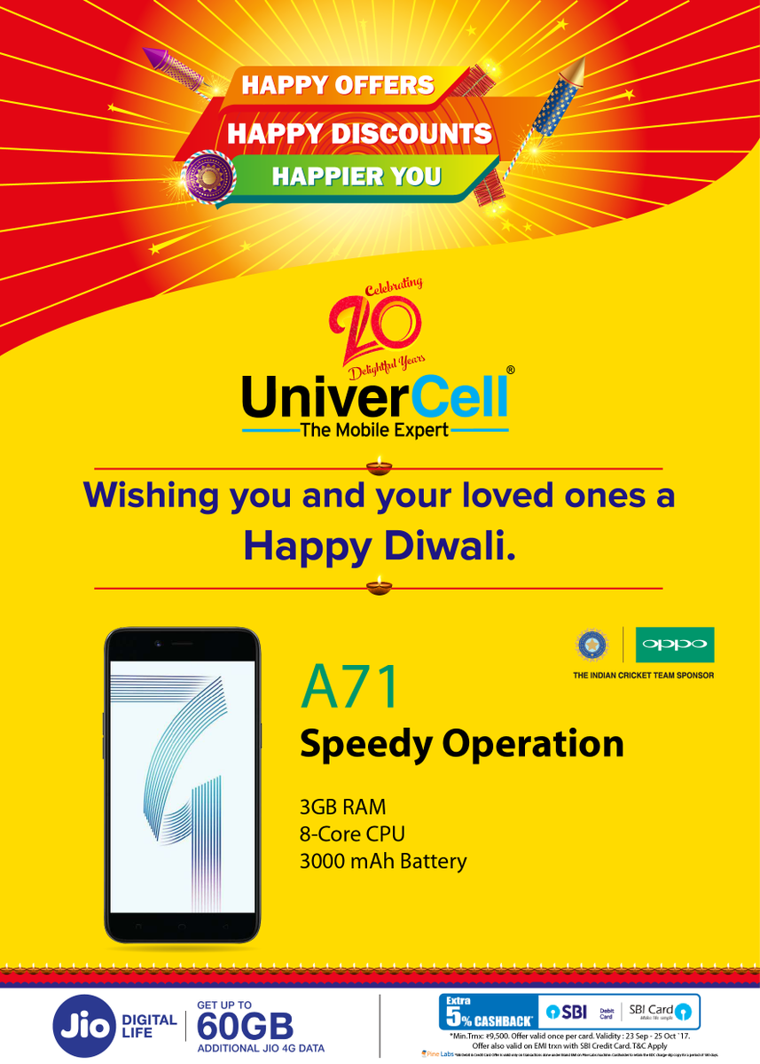 UniverCell's tweet photo. #OppoA71
#60GB Additional #Jio4GData
#CashbackOffer
#UniverCell #BestDiwaliOffers. https://t.co/62ICbuS99l