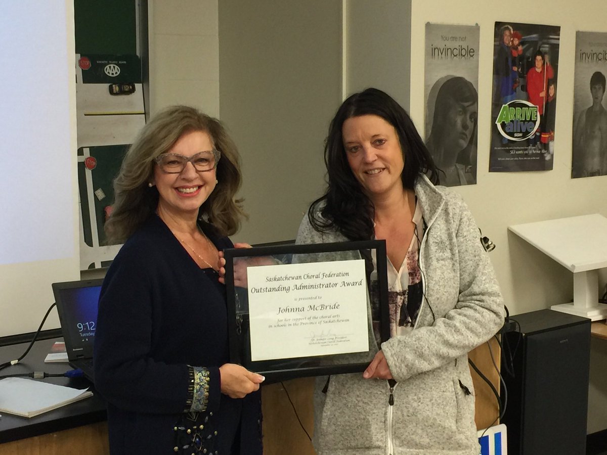 mhaczkewicz's tweet photo. Congrats to Mrs. McBride on being named the ‘Outstanding Administrator’ by the SK Choral Federation, very deserving. #yrhs https://t.co/WSPFxOWP3U