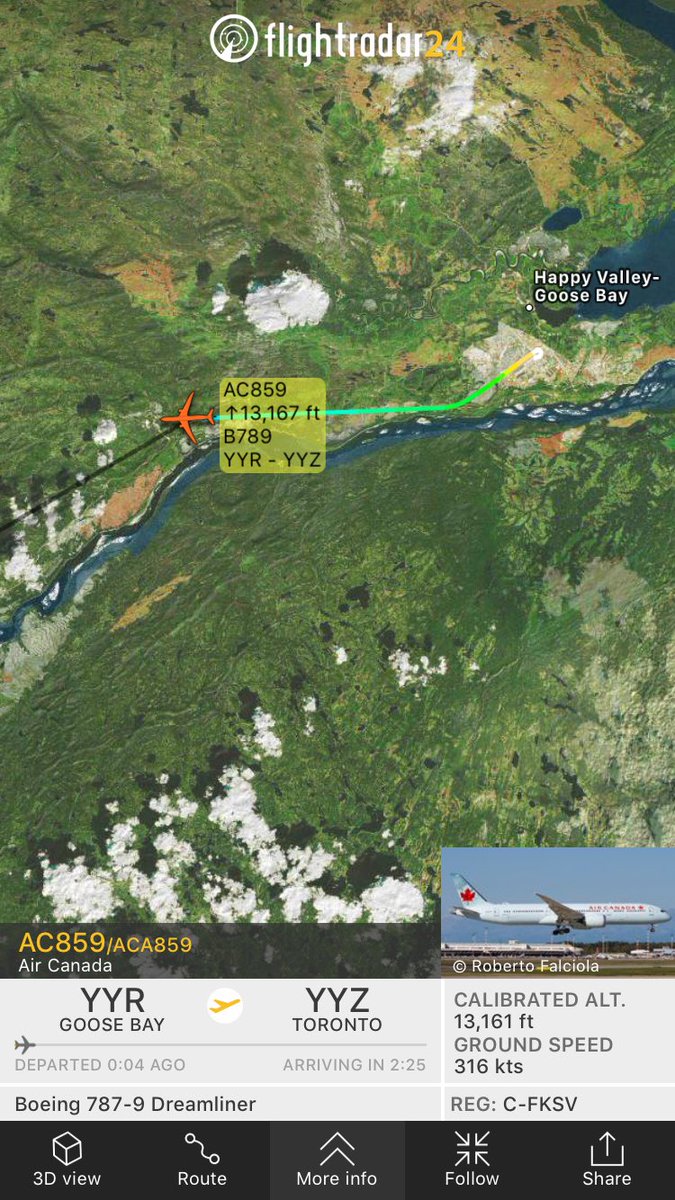 TomPodolec's tweet photo. Air Canada #AC859 just departed Goose Bay and continuing its journey to Toronto from London. Diverted earlier for a medical
π·@Philipearle https://t.co/8twQLHwScV