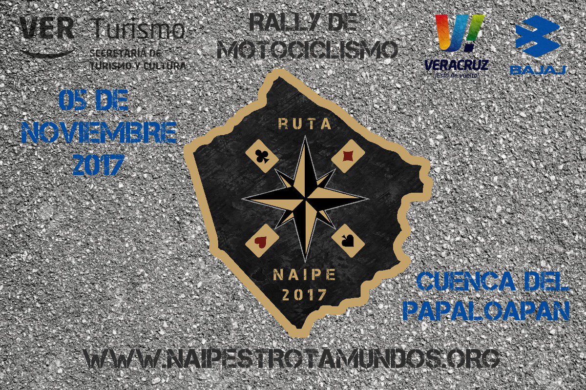 La ruta de motociclismo "Ruta Naipe 2017" llega a Tierra Blanca el 5 de noviembre.
Infórmate en ruta.naipetrotamuendos.org
#TurismoDeportivo