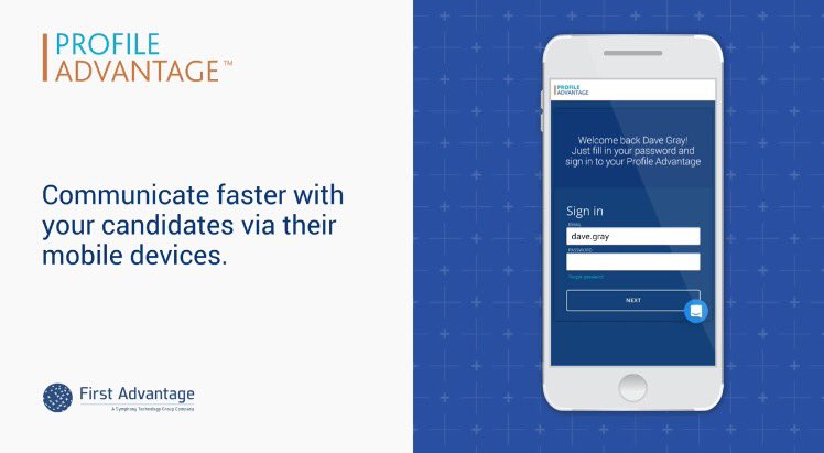 firstadvantage's tweet photo. Want to communicate faster with your candidates via #mobile stop by and learn about #profileadvantage #HRTechConf https://t.co/oHM8Fr90dQ
