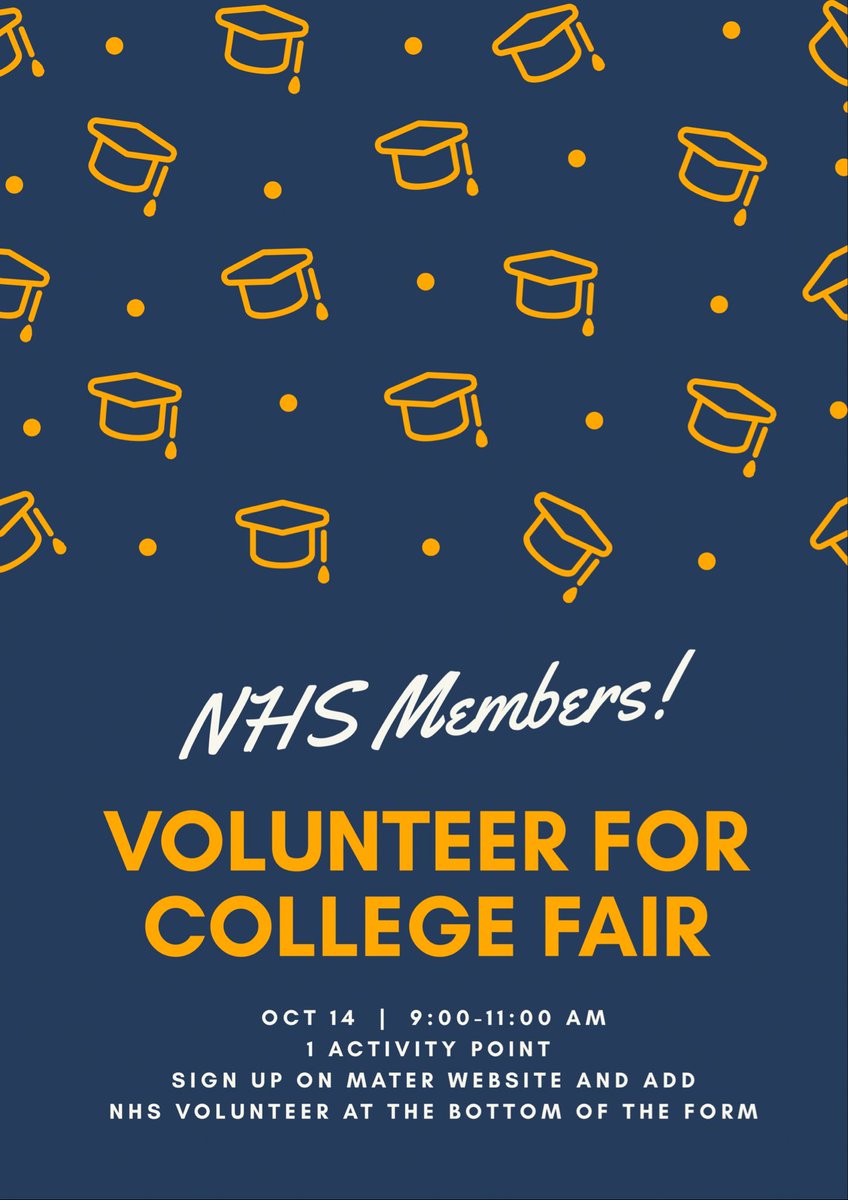 NHSMater's tweet photo. Volunteer THIS Saturday with NHS at Maters annual College Fair! Don’t miss out 📚 (ACTIVITY POINT!!!!) https://t.co/SYOwboDaAD