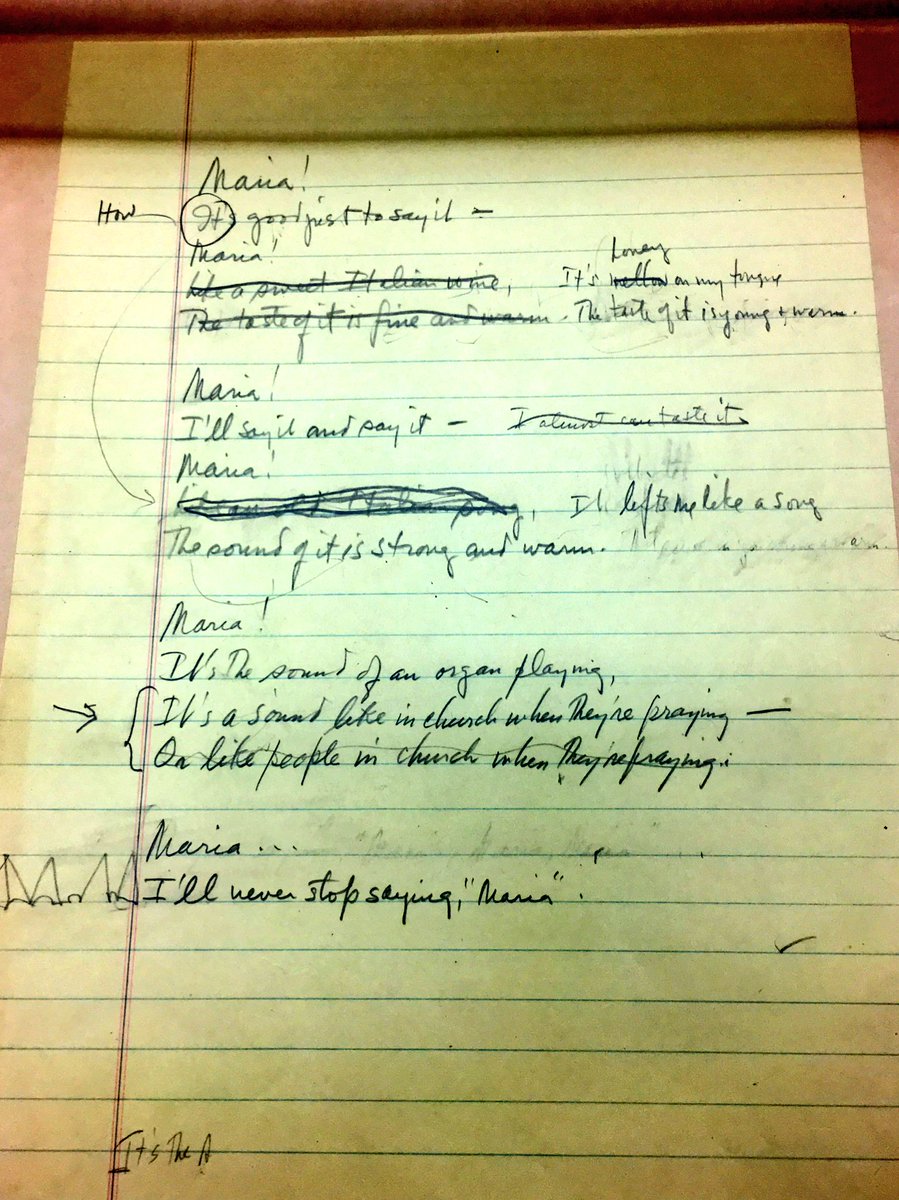 Lin_Manuel's tweet photo. Spent the day at the @librarycongress in DC.
Here's Bernstein's "Maria" lyric before Sondheim came aboard. (!) https://t.co/WSbX5lDZk6