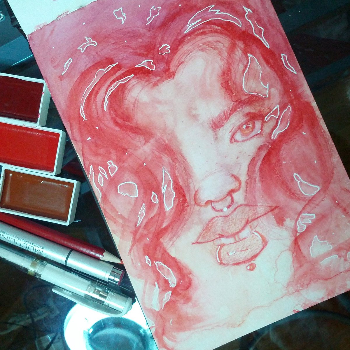 TheCreativeKay's tweet image. Relaxing by playing with my Kuretake Gansaï Tambi watercolours. I love them so much! I wish I had more time for it than just quick sketches.