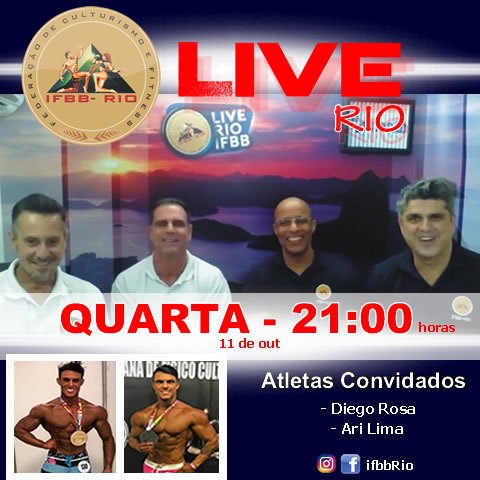 ifbbrj's tweet photo. Quarta - 11 de outubro - 21 horas !

Nosso programa Live Rio, desta quarta-feria recebe os atletas super campeões,
Diego Rosa e Ari Lima. Nã https://t.co/Ffkhvyzwar