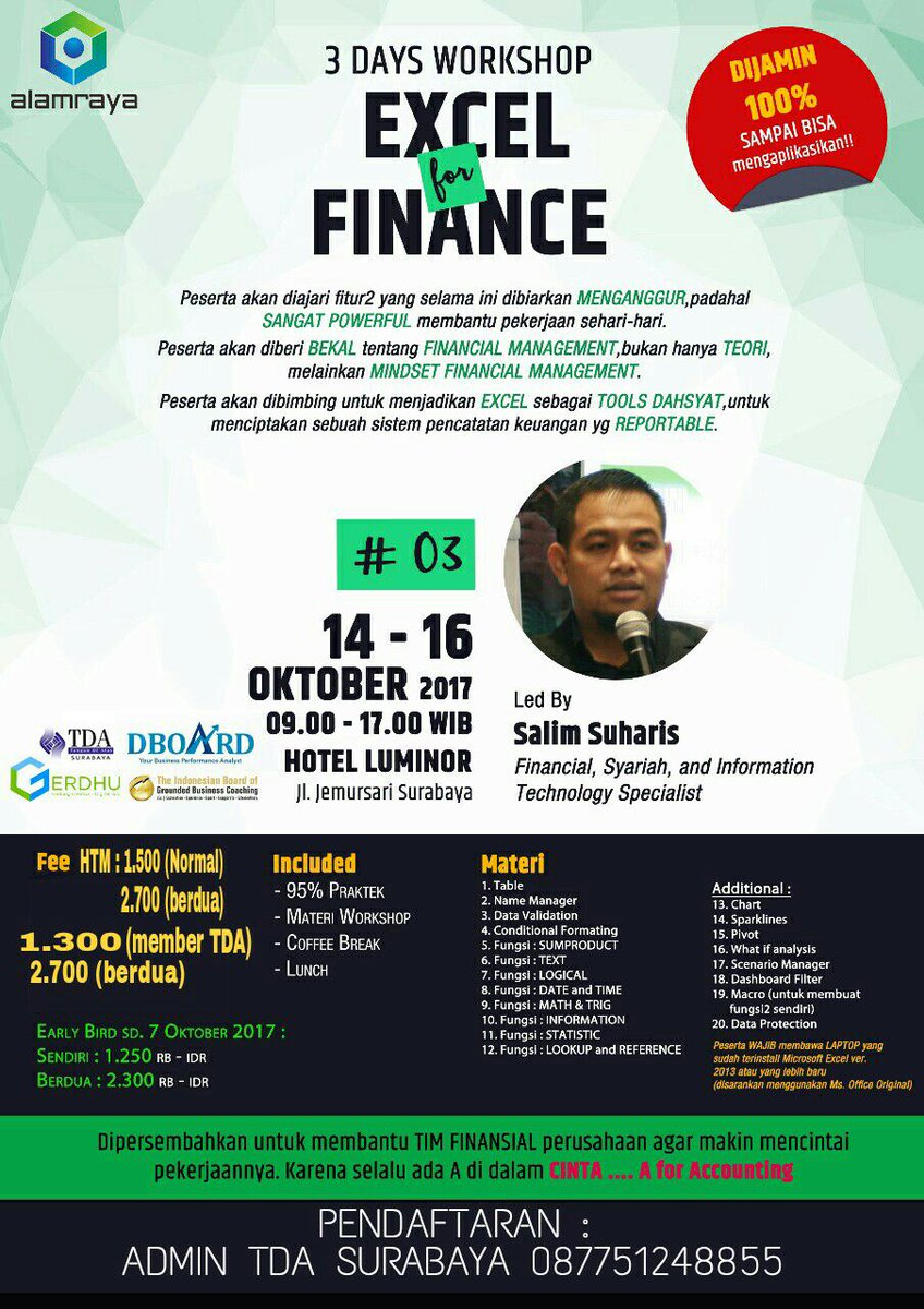 Halo Sahabat TDA Surabaya ada info terbaru dari kami Setelah berkeliling, saatnya EXCEL FOR FINANCE pulang kampung ke Surabaya Let'sGoToJoin