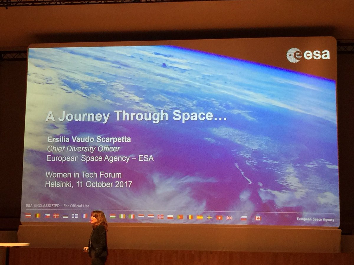AnnetteKauppine's tweet photo. From poetry to space. Inspirational speech of Ersilia Vaudo Scarpetta in #womenintech #wit17 #esa #SpaceNation https://t.co/e8BilMDZlg