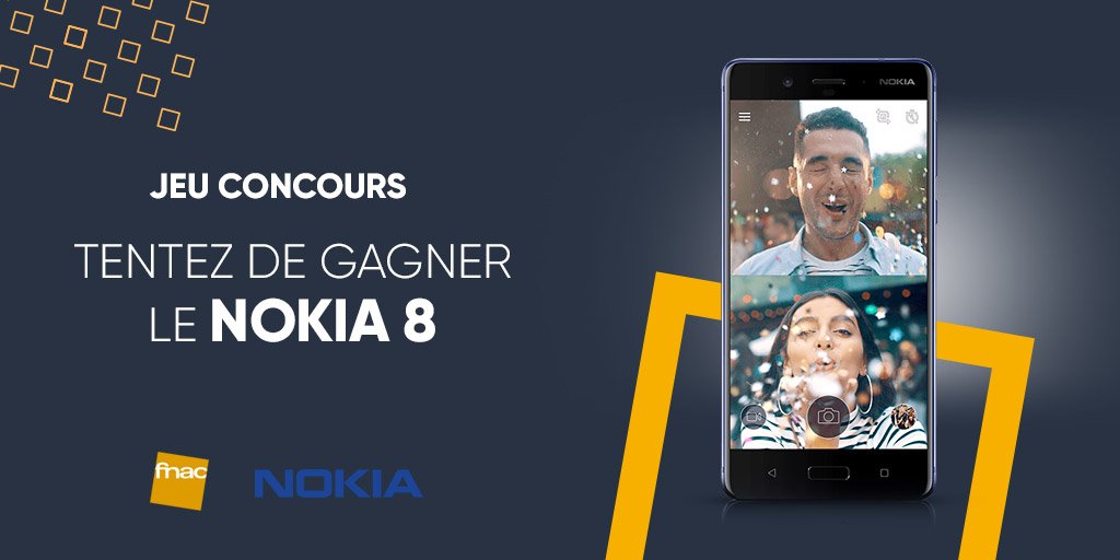 Fnac's tweet photo. JEU CONCOURS: Tentez de gagner le smartphone #Nokia8 ! 📱 Pour participer >> RT + Follow @Fnac 😉 https://t.co/ug97HYwJCI