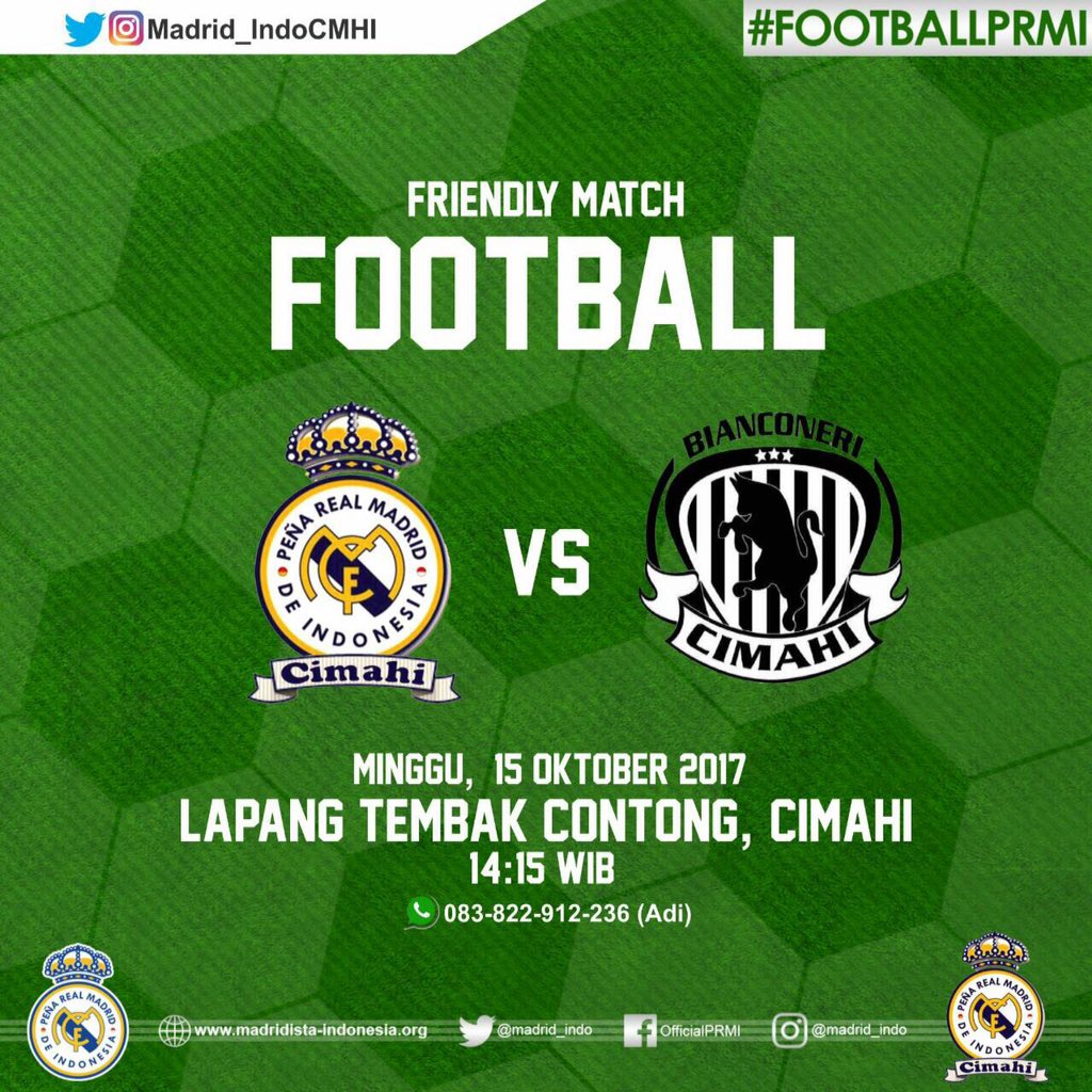 friendly football <a href="/Madrid_IndoCMHI/">PRMI CIMAHI</a> vs <a href="/CmhBianconeri/">CIMAHI BIANCONERI</a> 
munggu 15 oktober 2017 
pkl 14:15 wib at lapang tembak (contong) 

#footballPRMI