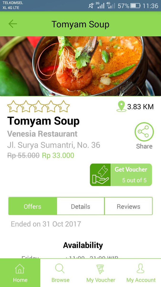 Ada diskon Tomyam Soup di Venesia Restaurant. Segera nikmati sebelum berakhir #diskon #voucher #bandung #yourweekdays