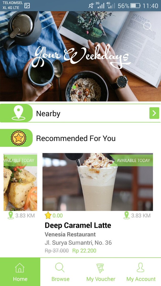 Download &amp; nikmati kemudahan memperoleh diskon di restaurant favorit kamu di aplikasi YourWeekdays play.google.com/store/apps/det… #diskon #kuliner