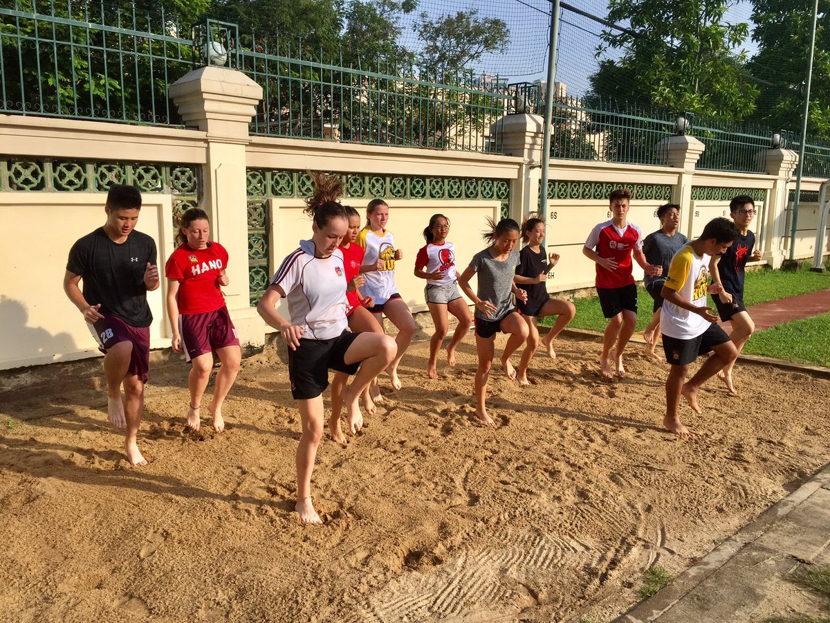 BISHCMC_PE's tweet photo. Serious business at @FOBISIA1 training today. Finishing a stair sprint session with the sandpit of doom #bishcmc #sweatfest #lactichell https://t.co/7ouIc4NH0B
