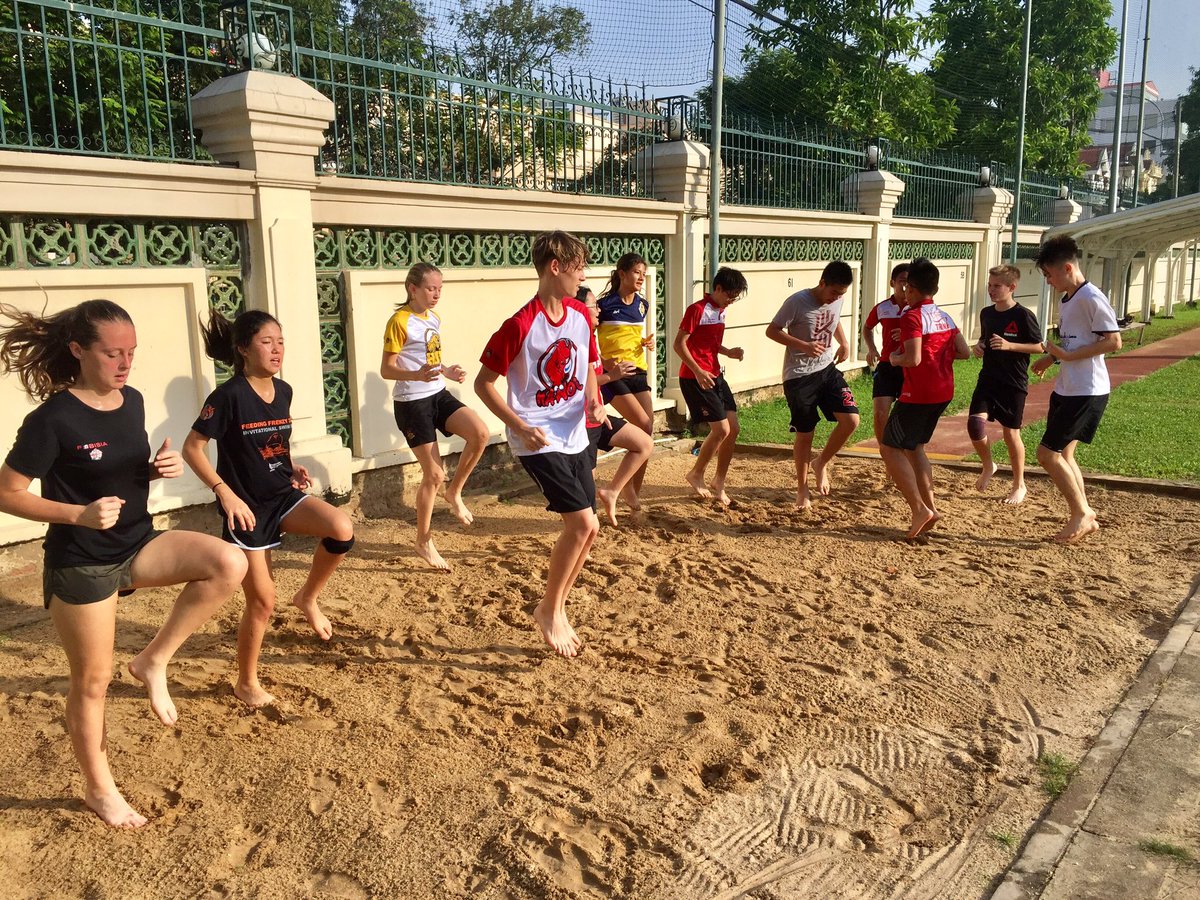 BISHCMC_PE's tweet photo. Serious business at @FOBISIA1 training today. Finishing a stair sprint session with the sandpit of doom #bishcmc #sweatfest #lactichell https://t.co/7ouIc4NH0B