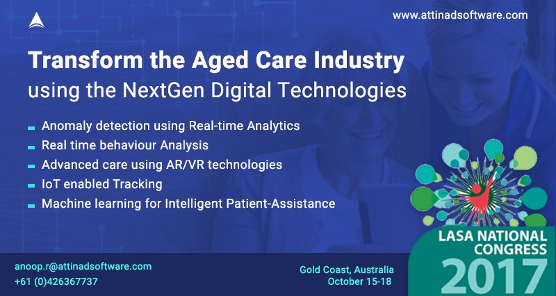 AttinadSoftware's tweet photo. Transform your caregiving services, Get the best of #IoT #AI #Analytics for #AgedCare #AssistedLiving. #LASANationalCongress. https://t.co/86aDKr839r