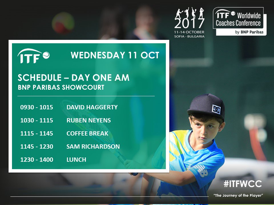 ITFCoaching's tweet image. Day ONE morning schedule at the 20th ITF Worldwide Coaches Conference by BNP Paribas #ITFWCC