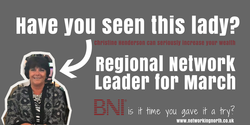 Infinity_BNI's tweet photo. Have you seen this lady?
Christine Henderson
Regional Network Leader March 17
#BNI Is it time you gave it a try
https://t.co/GueWWsEwb5 https://t.co/nGXI1VVsmK