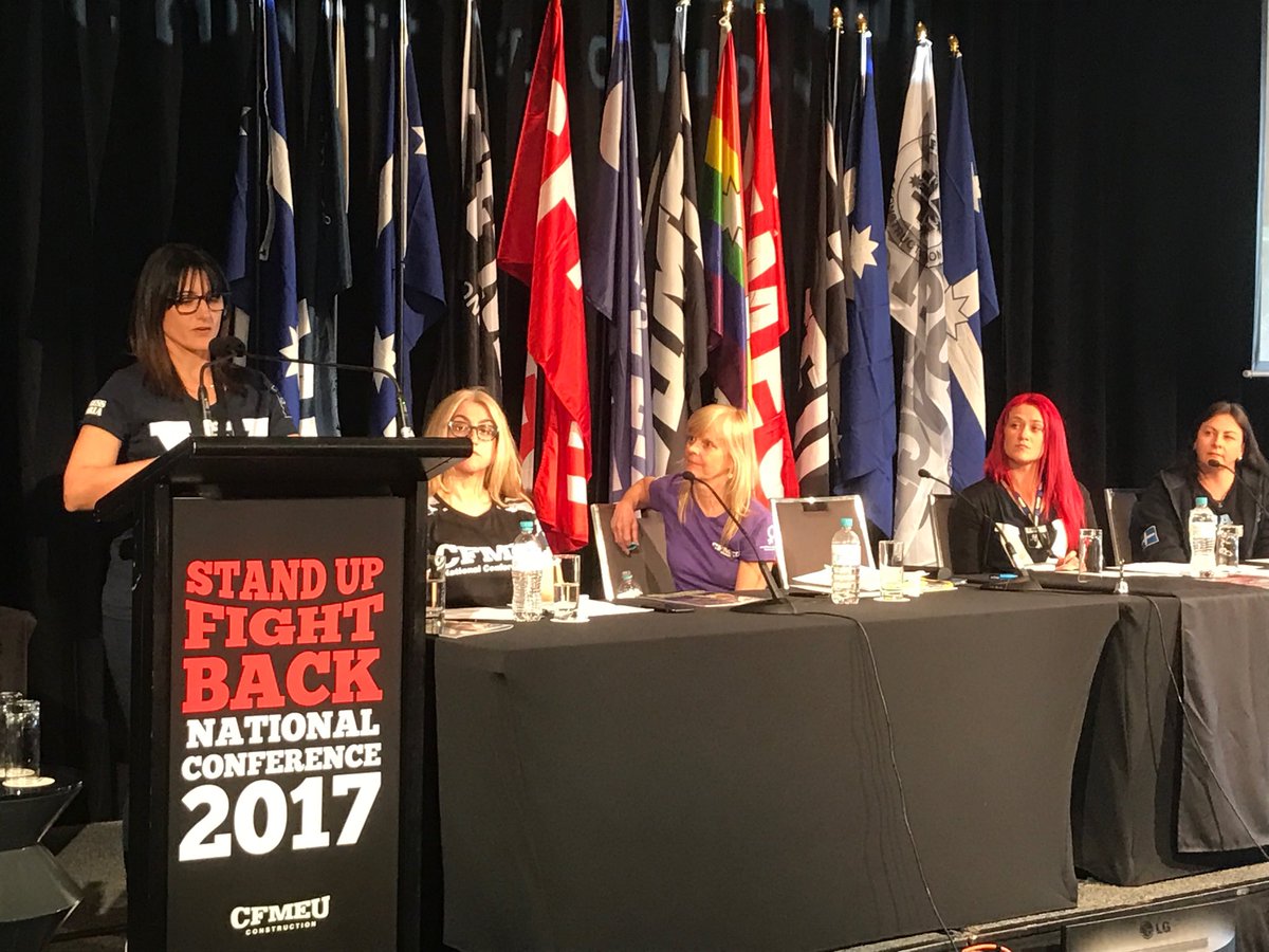 CFMEUJohnSetka's tweet photo. .@CFMEU_CG women's officer @lisa_zanatta speaking on the horrors of gendered violence in the workplace.
#cfmeuconf17 https://t.co/ANL3bRLPD9
