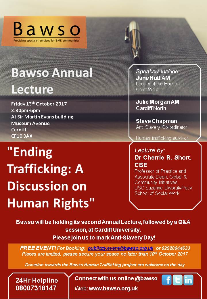 Bawso's tweet image. Looking forward to our annual lecture with Dr. Cherrie Short, @MutaleMerrill @JaneHutt @JulieMorganLAB and Stephen Chapman on Fri 13th Oct.